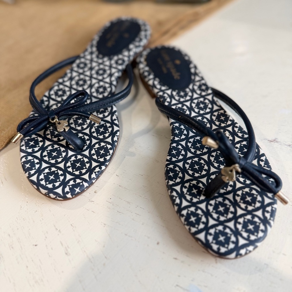 Kate Spade Navy and White Patterned Sandals